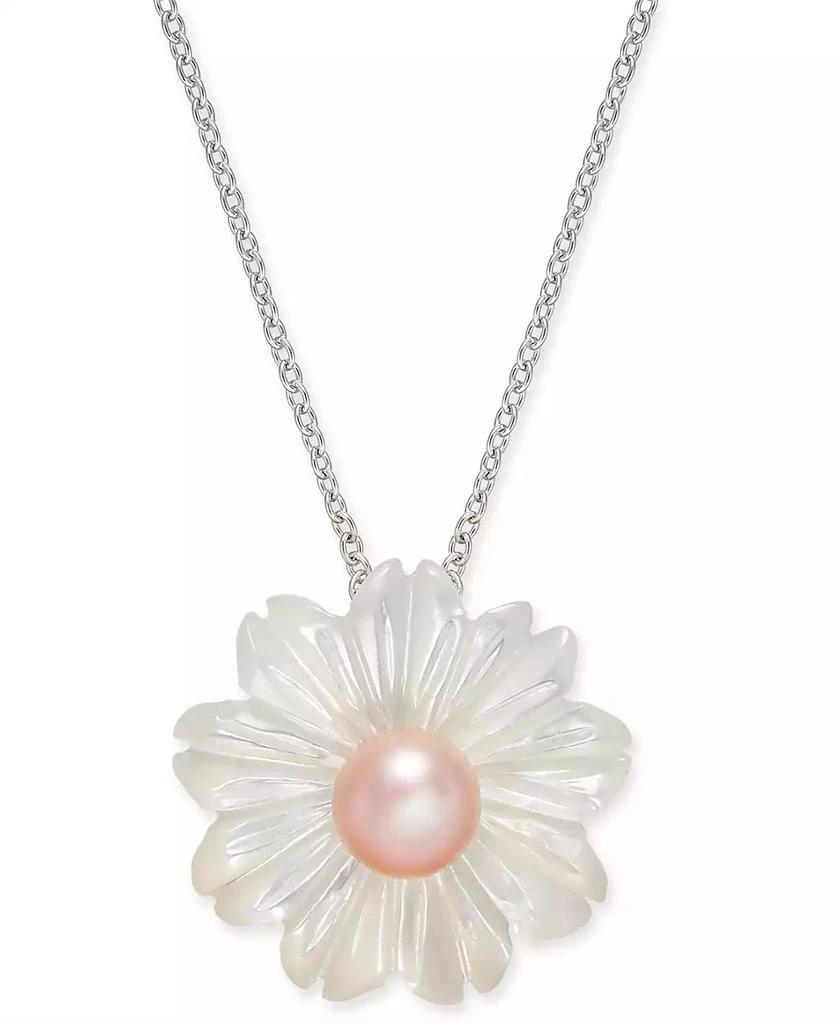 商品Macy's|Pink Cultured Button Freshwater Pearl (6 mm) & Mother-of-Pearl (19-1/2 mm) 18" Pendant Necklace in Sterling Silver,价格¥443,第1张图片
