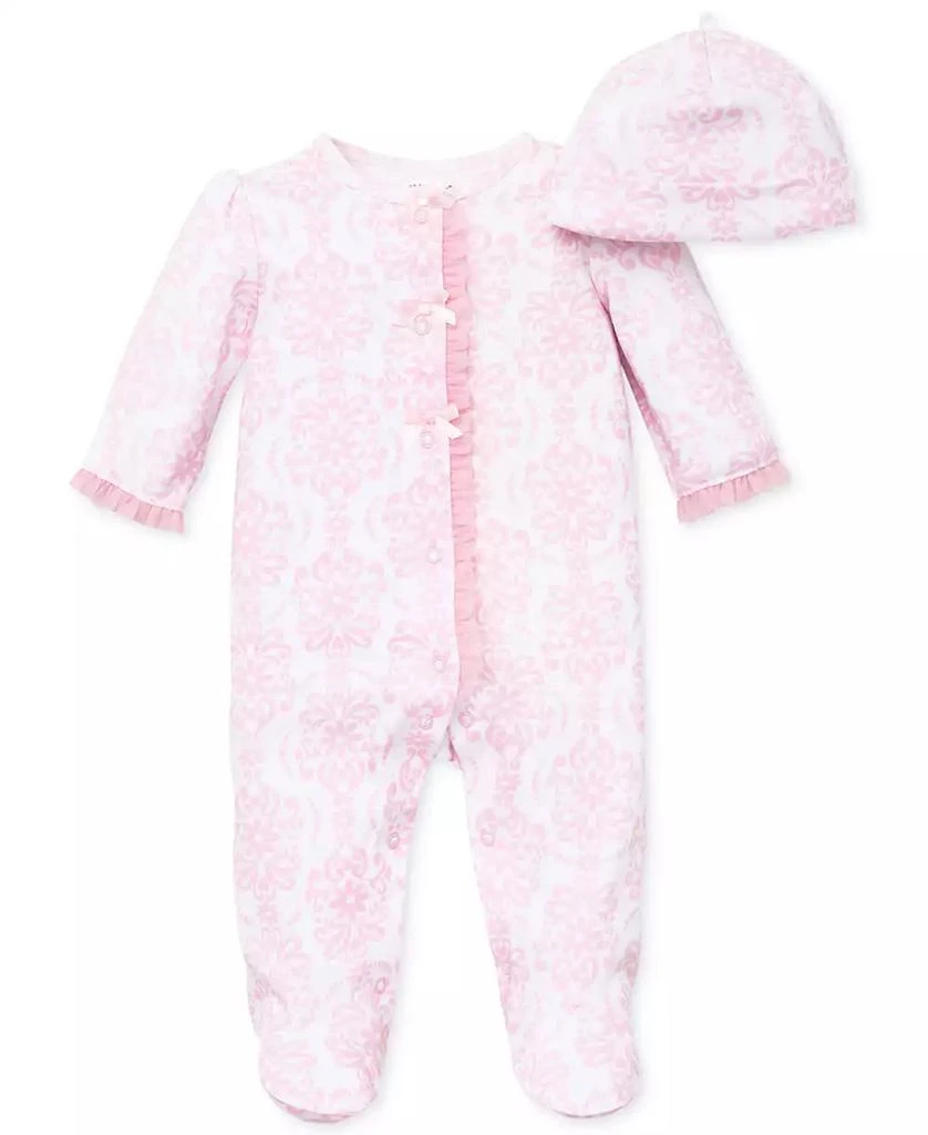 商品Little Me|Baby Girls Damask Footed Coverall and Hat, 2 Piece Set,价格¥102,第1张图片