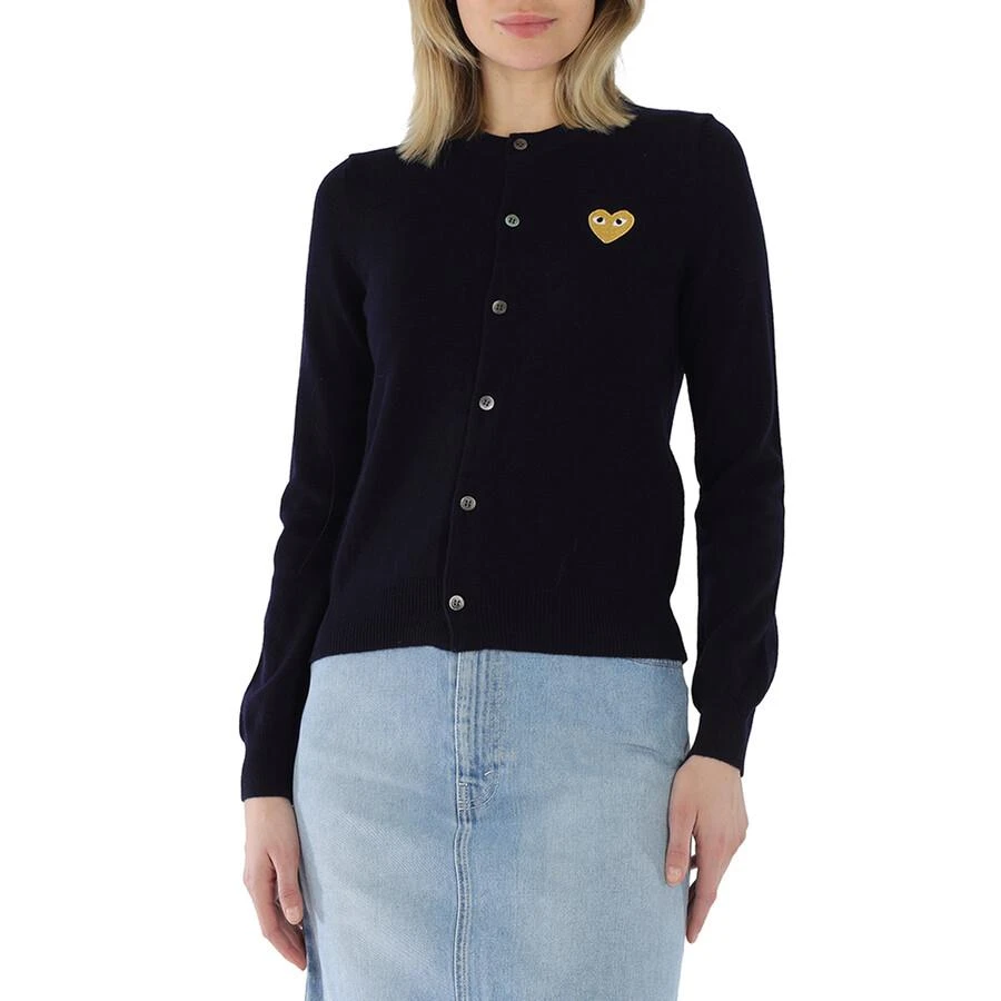 商品Comme des Garcons|Ladies Gold Heart Crewneck Cardigan In Navy,价格¥1415,第1张图片