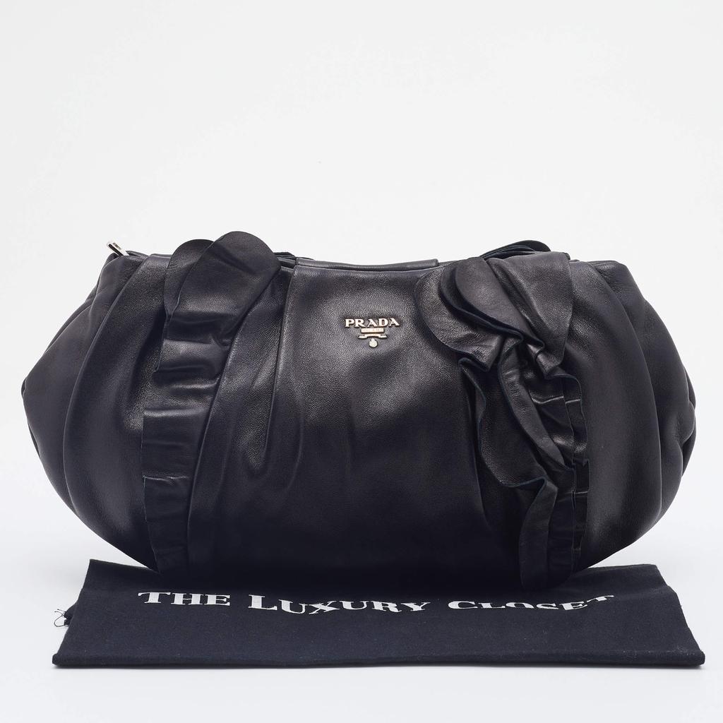 Prada Black Leather Ruffle Shoulder Bag商品第10张图片规格展示