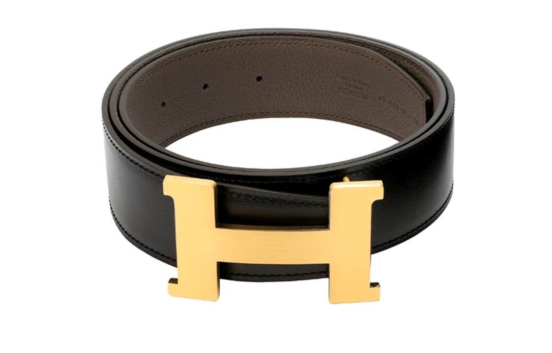 商品[国内直发] Hermes|爱马仕 经典H标志 磨砂浅金色扣 Togo小牛皮双面皮腰带 牛皮 皮带 男款 黑色/锡器灰 宽3.8cm,价格¥8052,第6张图片详细描述