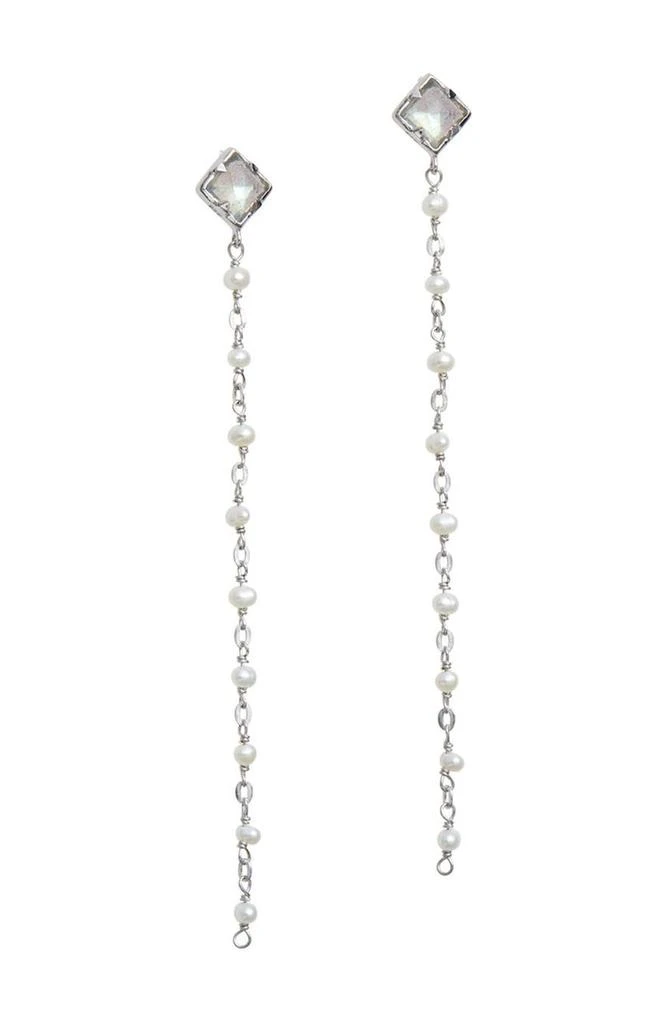 商品Savvy Cie Jewels|Sterling Silver Labradorite & Pearl Chain Drop Earrings,价格¥410,第1张图片