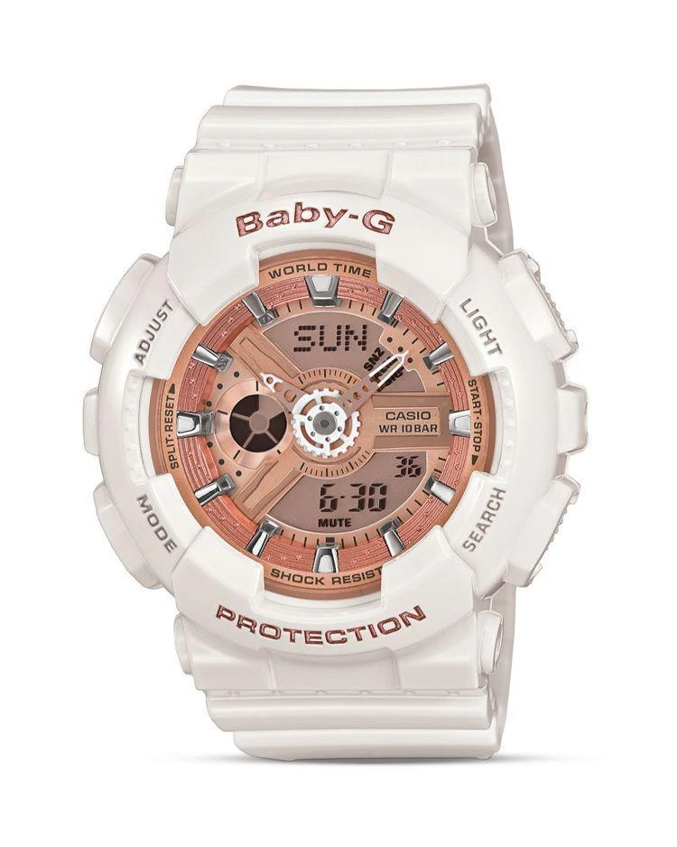 商品Baby-G|White with Rose Gold Tone Face Extra Large Ana-Digi Watch, 46.3mm,价格¥890,第1张图片
