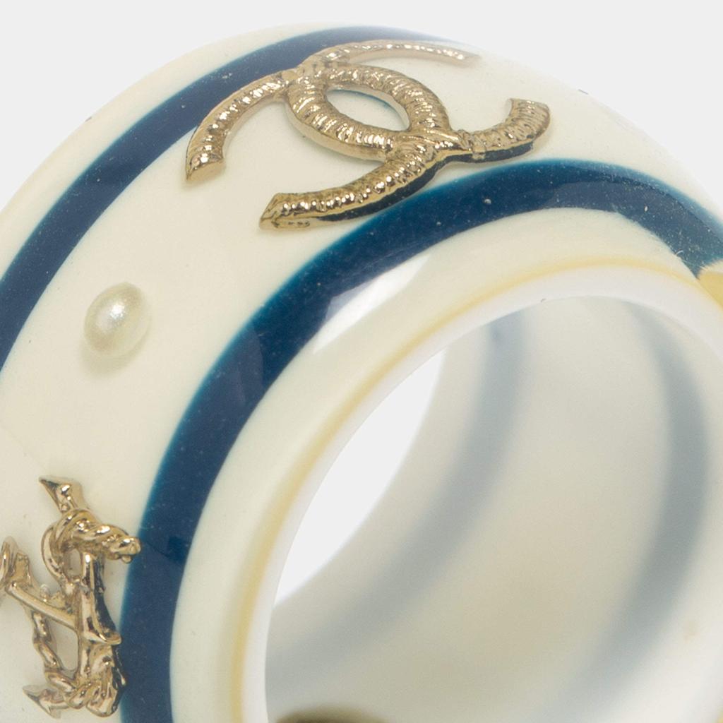 Chanel CC Resin Faux Pearl Gold Tone Metal Ring Size 53商品第6张图片规格展示