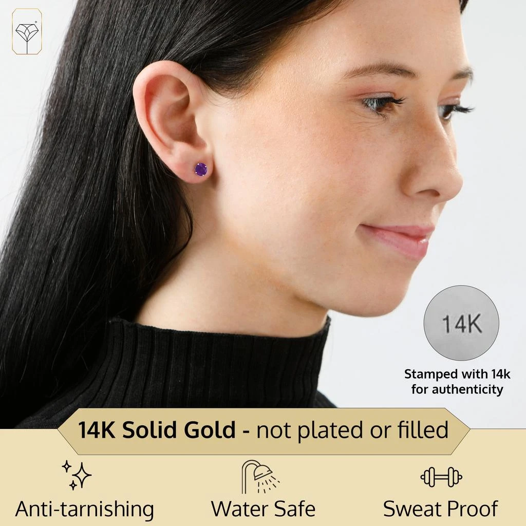 商品MaxColor|14k Yellow Gold 6MM Round Stud Gemstone Earrings,价格¥626,第2张图片详细描述