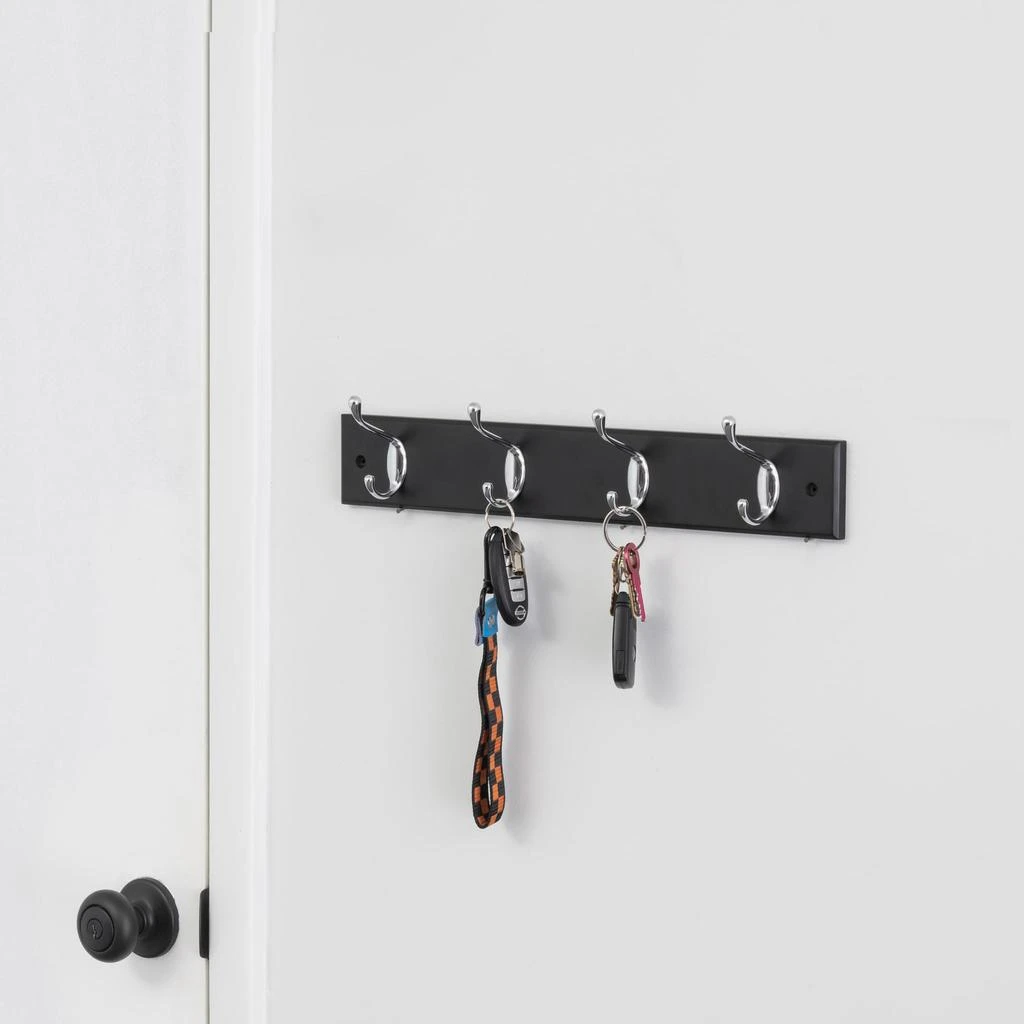 商品Home Basics|Home Basics 4 Double Hook Wall Mounted Hanging Rack, Black,价格¥150,第2张图片详细描述