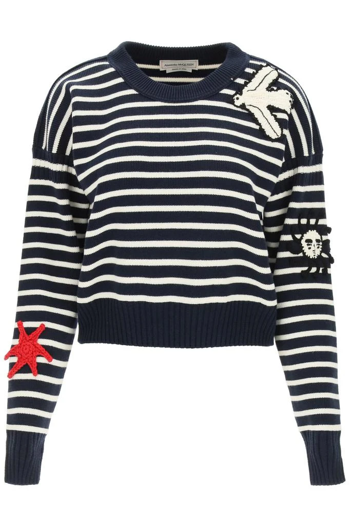 商品Alexander McQueen|Alexander mcqueen striped sweater with crochet embroidery,价格¥4331,第1张图片