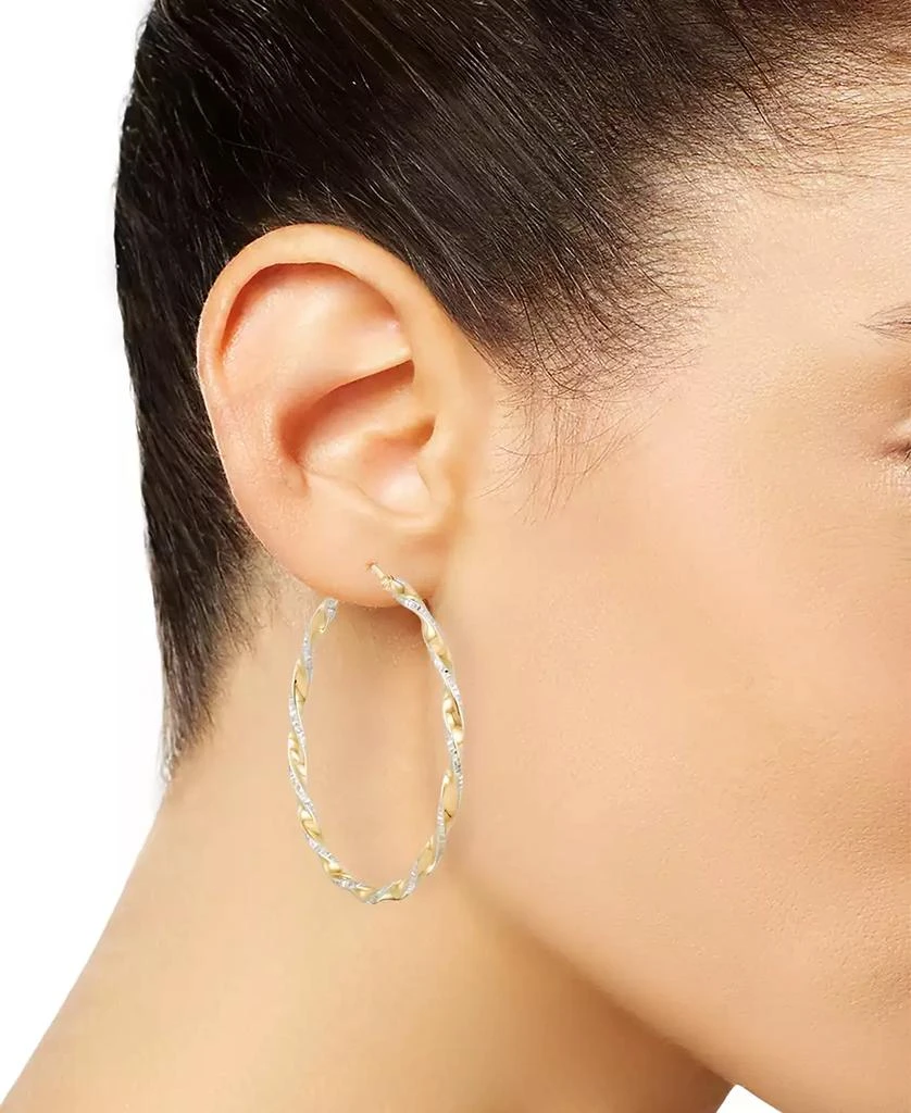 商品Macy's|Two-Tone Twisted Hoop Earrings (45mm) in 14k Yellow and White Gold- Plated Sterling Silver (Also in Sterling Silver),价格¥467,第2张图片详细描述