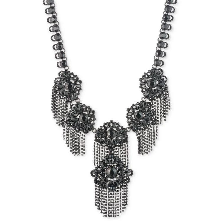 商品MARCHESA|Black-Tone Jet Stone, Imitation Pearl & Bead Chain Fringe Statement Necklace,价格¥911,第1张图片