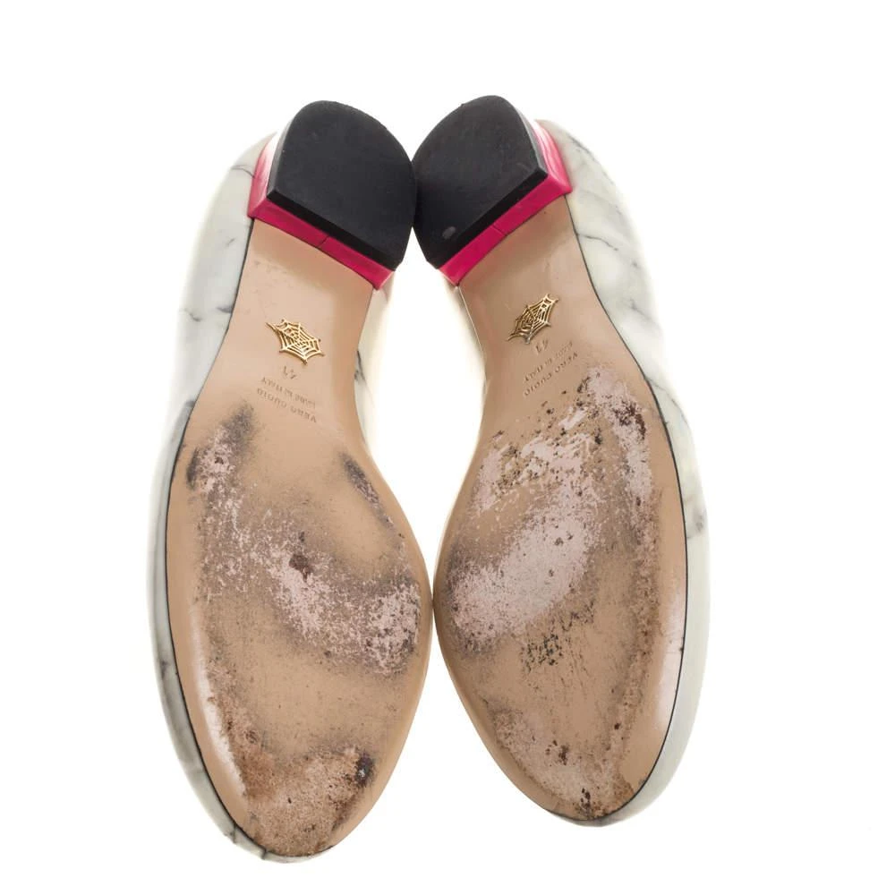 Charlotte Olympia Light Grey/Pink Marble Leather Kitty Flats Size 41 商品