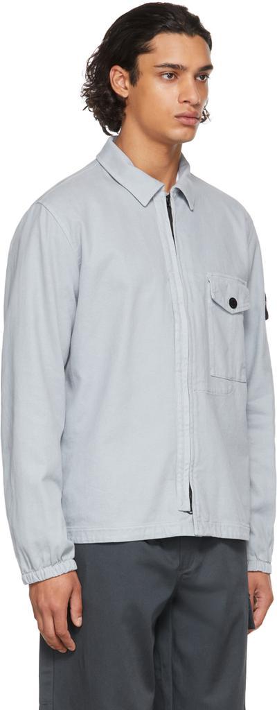 商品Stone Island|Grey Cotton Textured Brushed Recycled Overshirt Jacket,价格¥3586,第4张图片详细描述