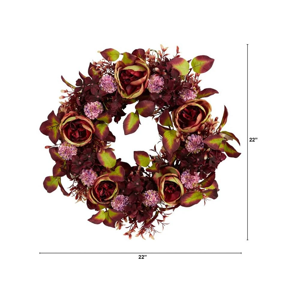 商品NEARLY NATURAL|Mixed Fall Rose and Hydrangea Autumn Artificial Wreath, 22",价格¥576,第2张图片详细描述