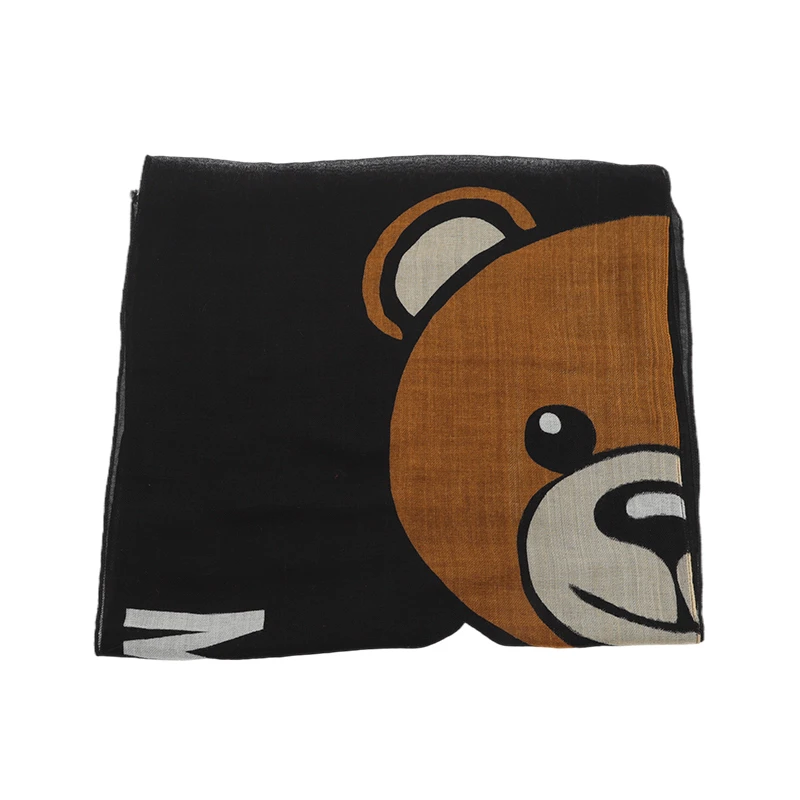 MOSCHINO/莫斯奇诺 女士黑色泰迪熊logo款羊毛围巾03317M2525 002 商品