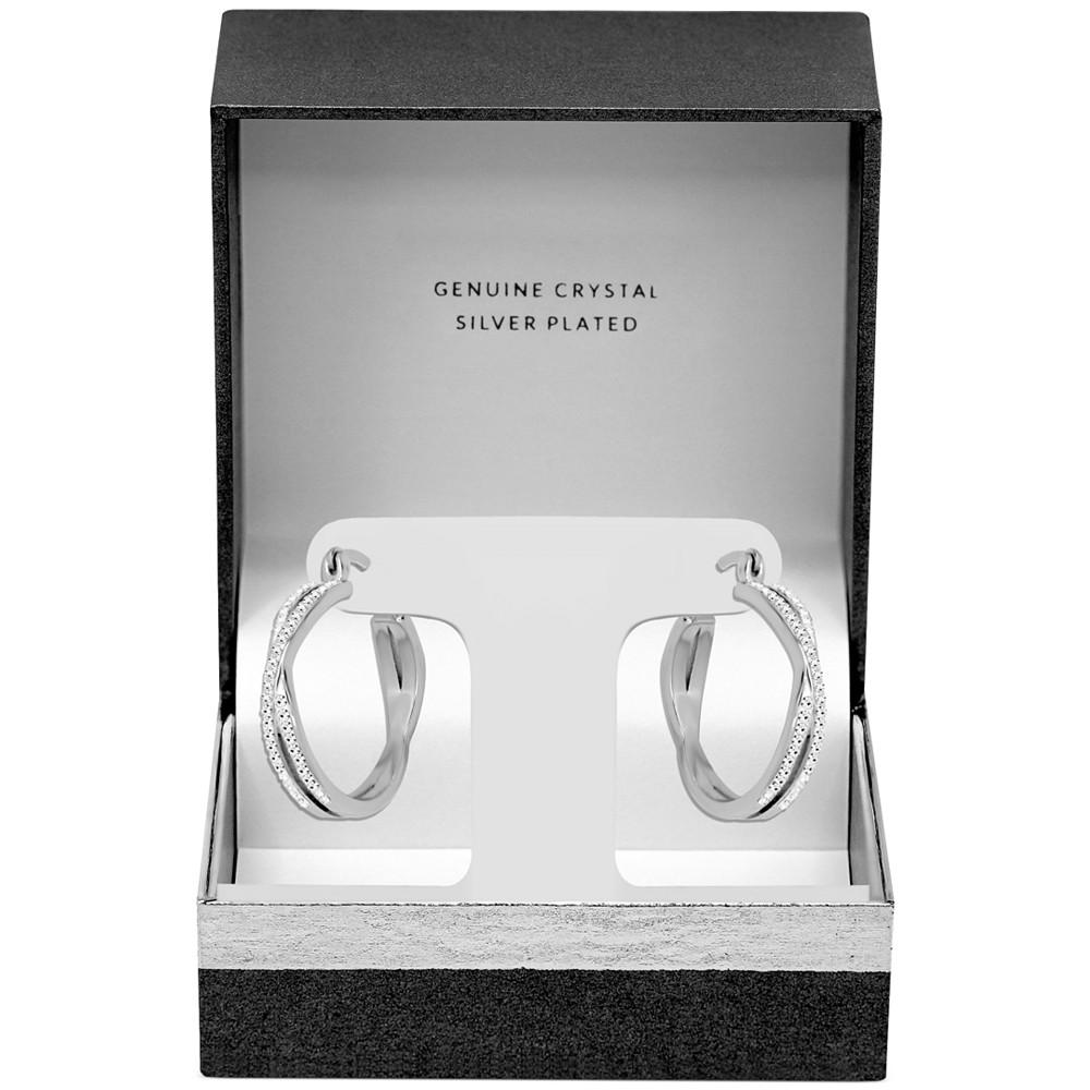 Crystal Small Crossover Hoop Earrings, 0.95" in Silver Plate or Gold Plate商品第3张图片规格展示