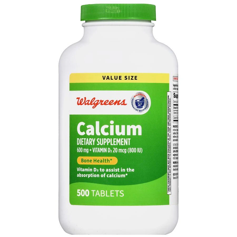 商品Walgreens|Calcium 600 mg + Vitamin D3 20 mcg (800 IU) Tablets (500 days),价格¥160,第2张图片详细描述