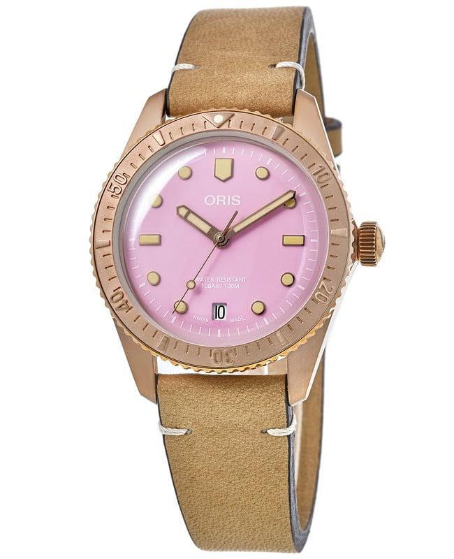 商品Oris|Oris Divers Sixty-Five Bronze Case Pink Dial Leather Strap Unisex Watch 01 733 7771 3158-07 5 19 04BR,价格¥13626,第1张图片