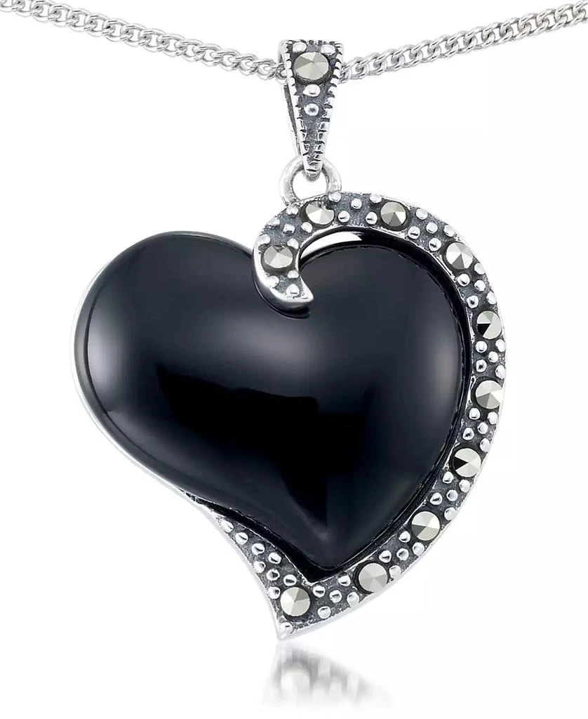 商品Macy's|Onyx (17X15mm) & Marcasite Heart Pendant in Sterling Silver,价格¥225,第1张图片