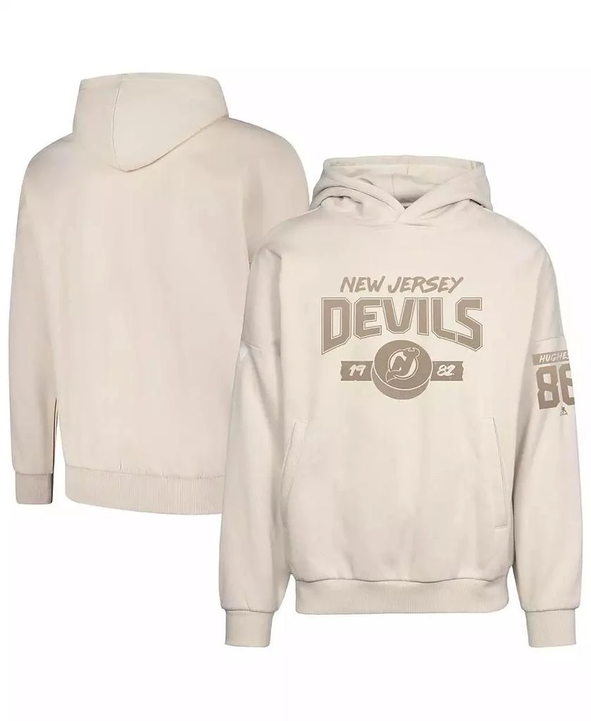商品LevelWear|Men's Jack Hughes Khaki New Jersey Devils Oversized Contact Name Number Pullover Hoodie,价格¥876,第1张图片
