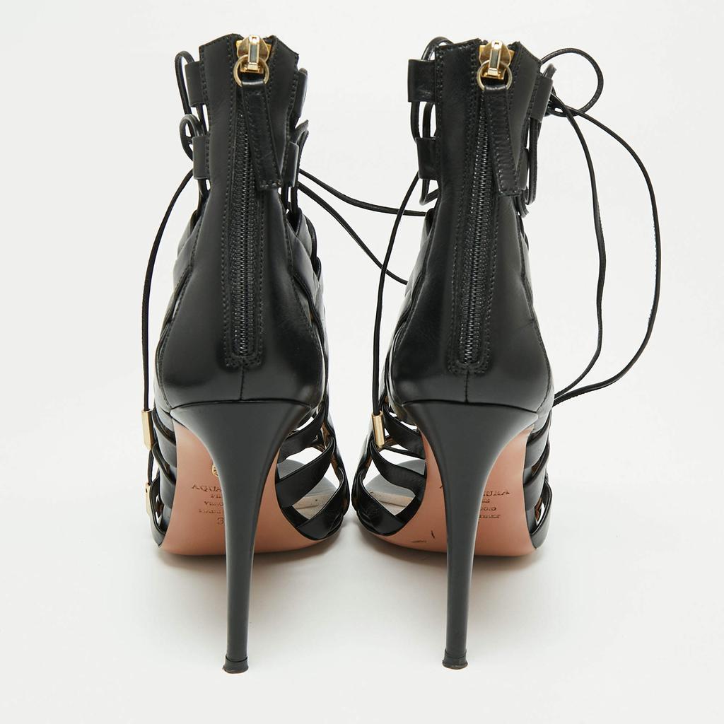 Aquazzura Black Leather Amazon Lace Up Open-Toe Sandals Size 37商品第5张图片规格展示