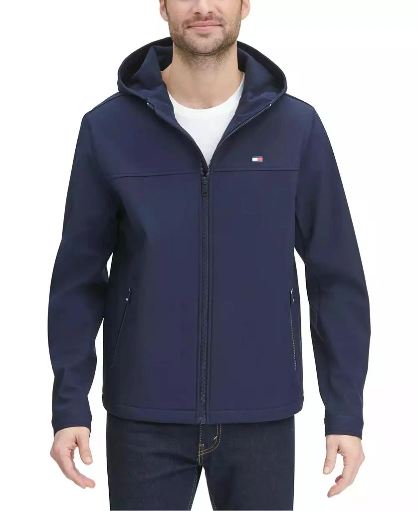 商品Tommy Hilfiger|男式logo图案连帽软壳夹克 防水面料,价格¥456,第1张图片