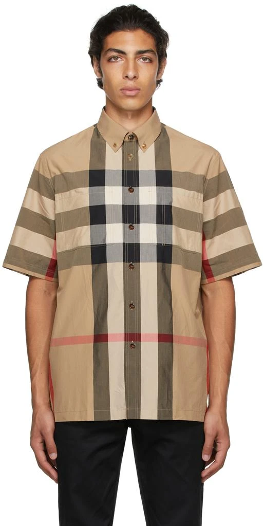 商品Burberry|驼色格纹短袖衬衫,价格¥4576,第1张图片