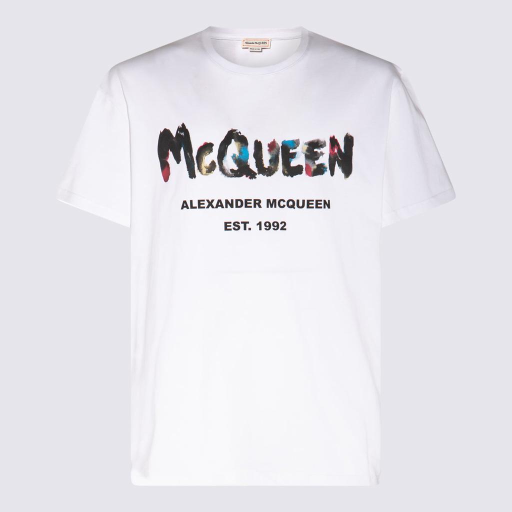 商品Alexander McQueen|ALEXANDER MCQUEEN WHITE WATERCOLOUR GRAFFITI COTTON T-SHIRT,价格¥1923,第1张图片