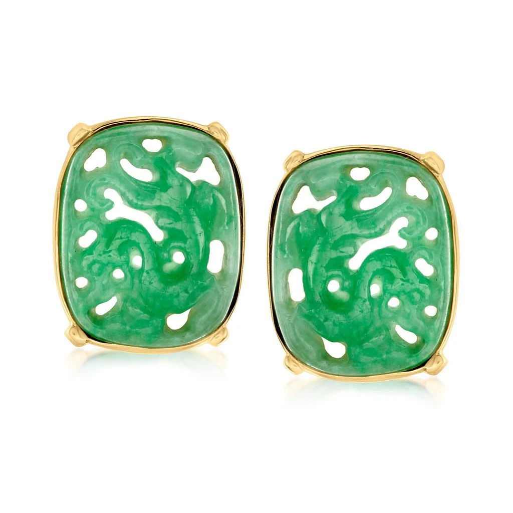 商品Ross-Simons|Ross-Simons Carved Jade Dragon Earrings in 18kt Gold Over Sterling,价格¥1020,第1张图片