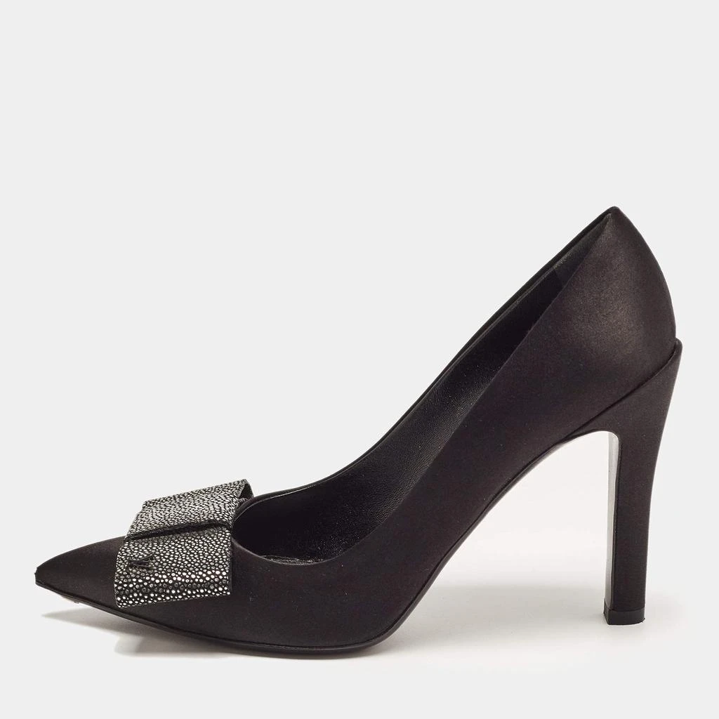 商品[二手商品] Louis Vuitton|Louis Vuitton Black Satin Bow Pointed Toe Pumps Size 36.5,价格¥1597,第1张图片