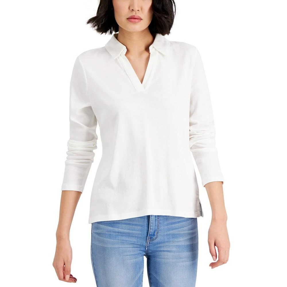 商品Charter Club|Women's Cotton Johnny Collar T-Shirt, Created for Macy's,价格¥55,第1张图片
