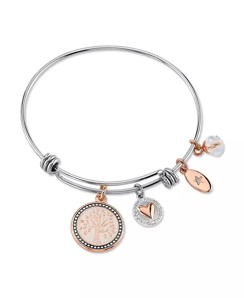 商品Unwritten|"My Family, My Love" Family Tree Bangle Bracelet in Stainless Steel & Rose Gold-Tone with Silver Plated Charms,价格¥416,第1张图片