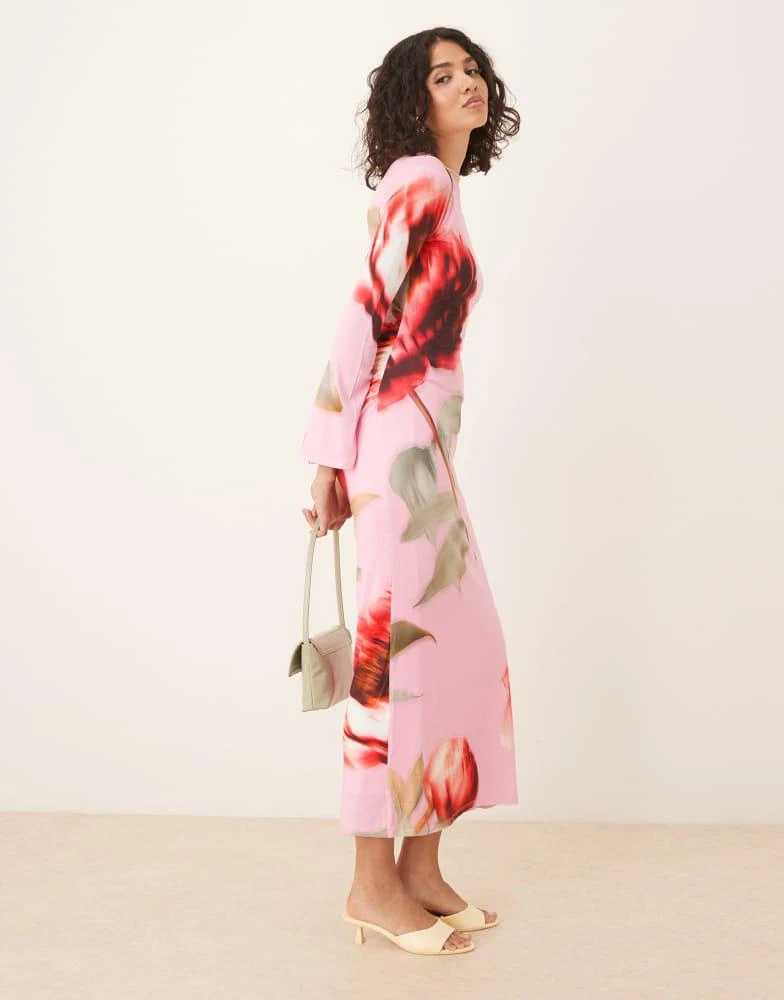 商品ASOS|ASOS DESIGN angel long sleeve midi dress in pink rose print,价格¥391,第1张图片