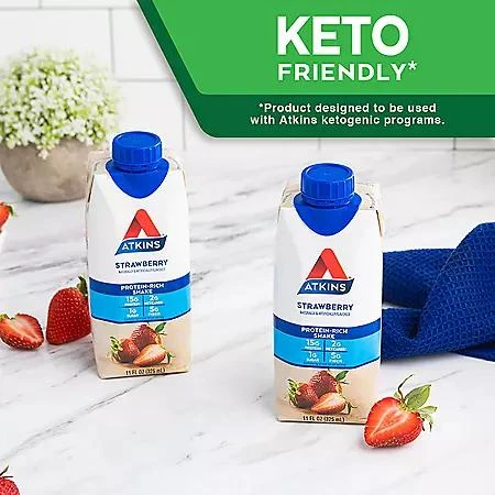 商品Atkins|Atkins 15g Keto Protein Shake, Strawberry 11 fl. oz.,15 pk.,价格¥177,第4张图片详细描述