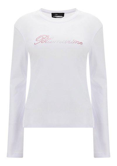 Blumarine Logo Rhinestone Embellished Long-Sleeved Top商品第1张图片规格展示