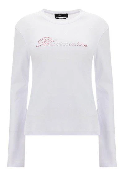 商品BLUMARINE|Blumarine Logo Rhinestone Embellished Long-Sleeved Top,价格¥1429,第1张图片