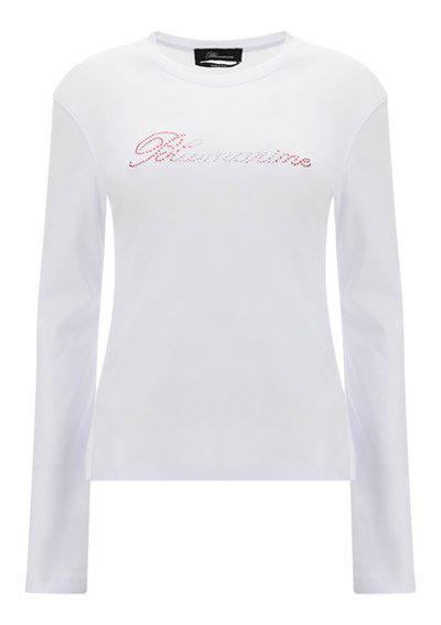 商品BLUMARINE|Blumarine Logo Rhinestone Embellished Long-Sleeved Top,价格¥1133,第1张图片