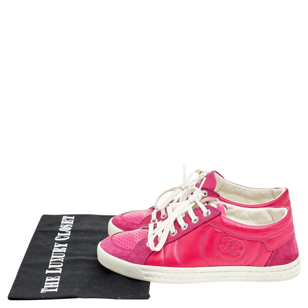 Chanel Pink Leather, Suede And Nylon CC Pearl Low Top Sneakers Size 35.5 商品