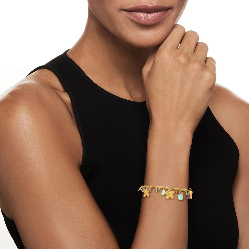 商品Ross-Simons|Ross-Simons Italian Multi-Gemstone Bead and Butterfly Station Paper Clip Link Bracelet in 24kt Gold Over Sterling,价格¥785,第2张图片详细描述