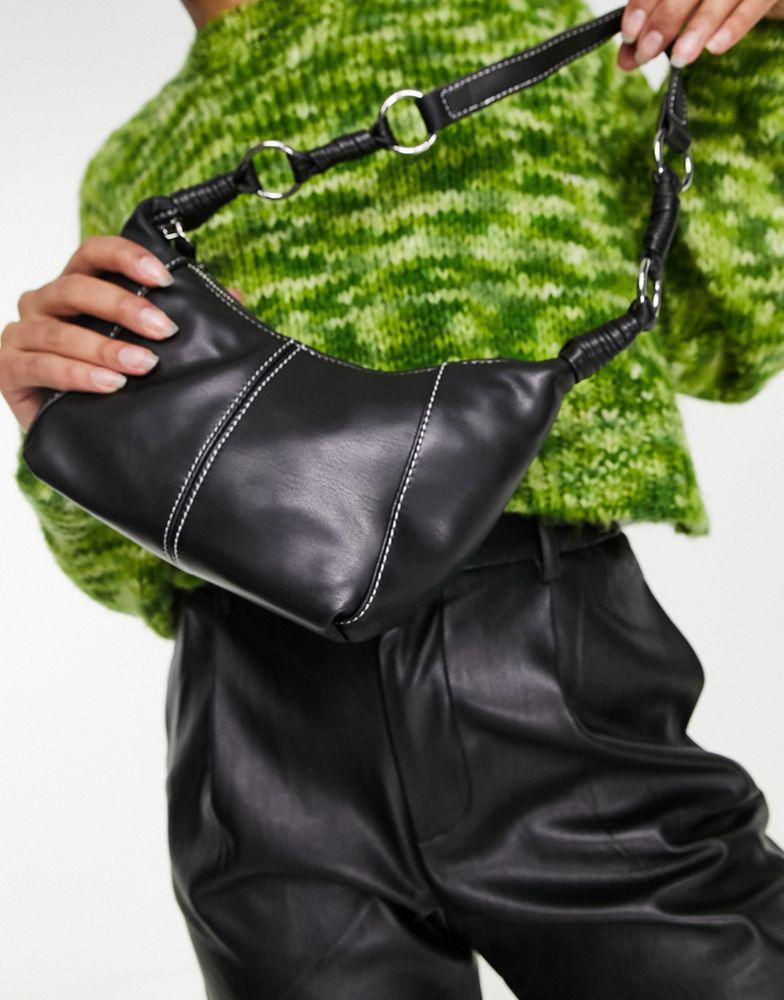 商品ASOS|ASOS DESIGN shoulder bag with hardware strap in black with top stitch,价格¥119,第5张图片详细描述