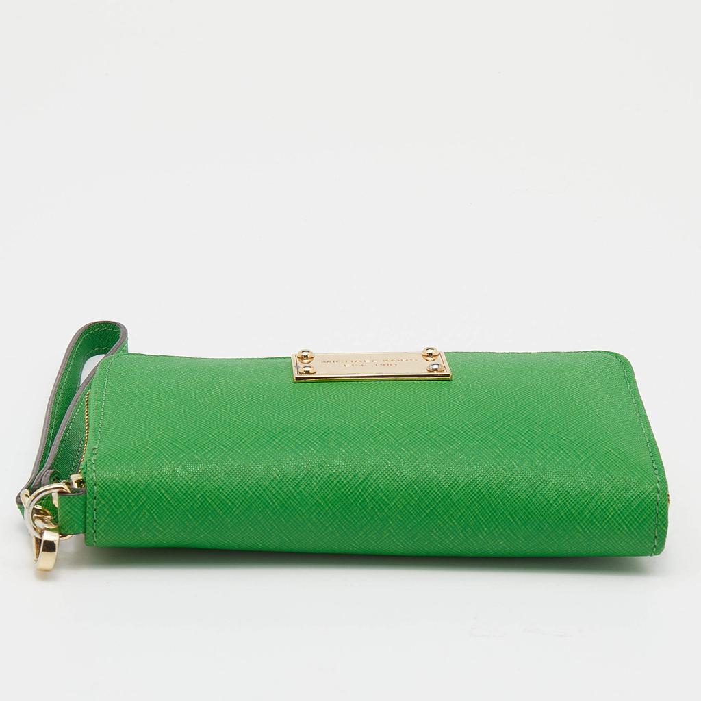 Michael Kors Green Leather Jet Set Zip Around Wristlet Wallet商品第6张图片规格展示