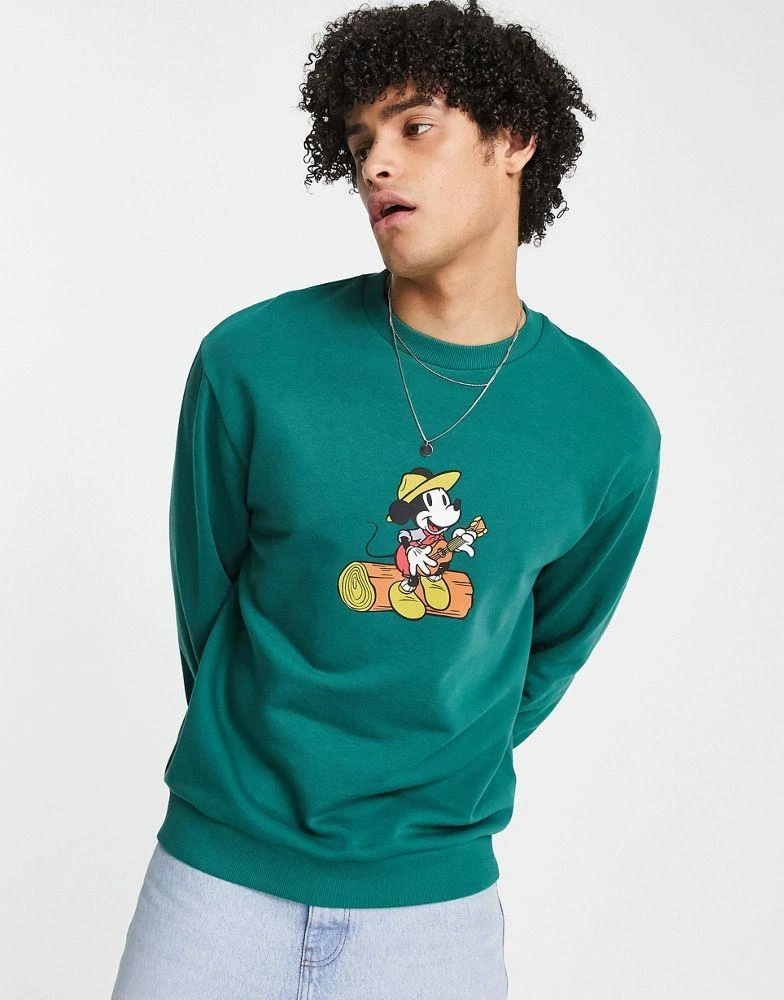 商品ASOS|ASOS DESIGN sweatshirt with Disney Mickey Mouse prints in green,价格¥288,第2张图片详细描述