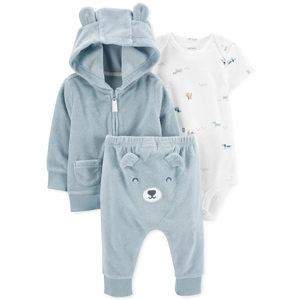 商品Carter's|Baby Boys Terry Cardigan, Bodysuit, and Pants, 3 Piece Set,价格¥110,第1张图片