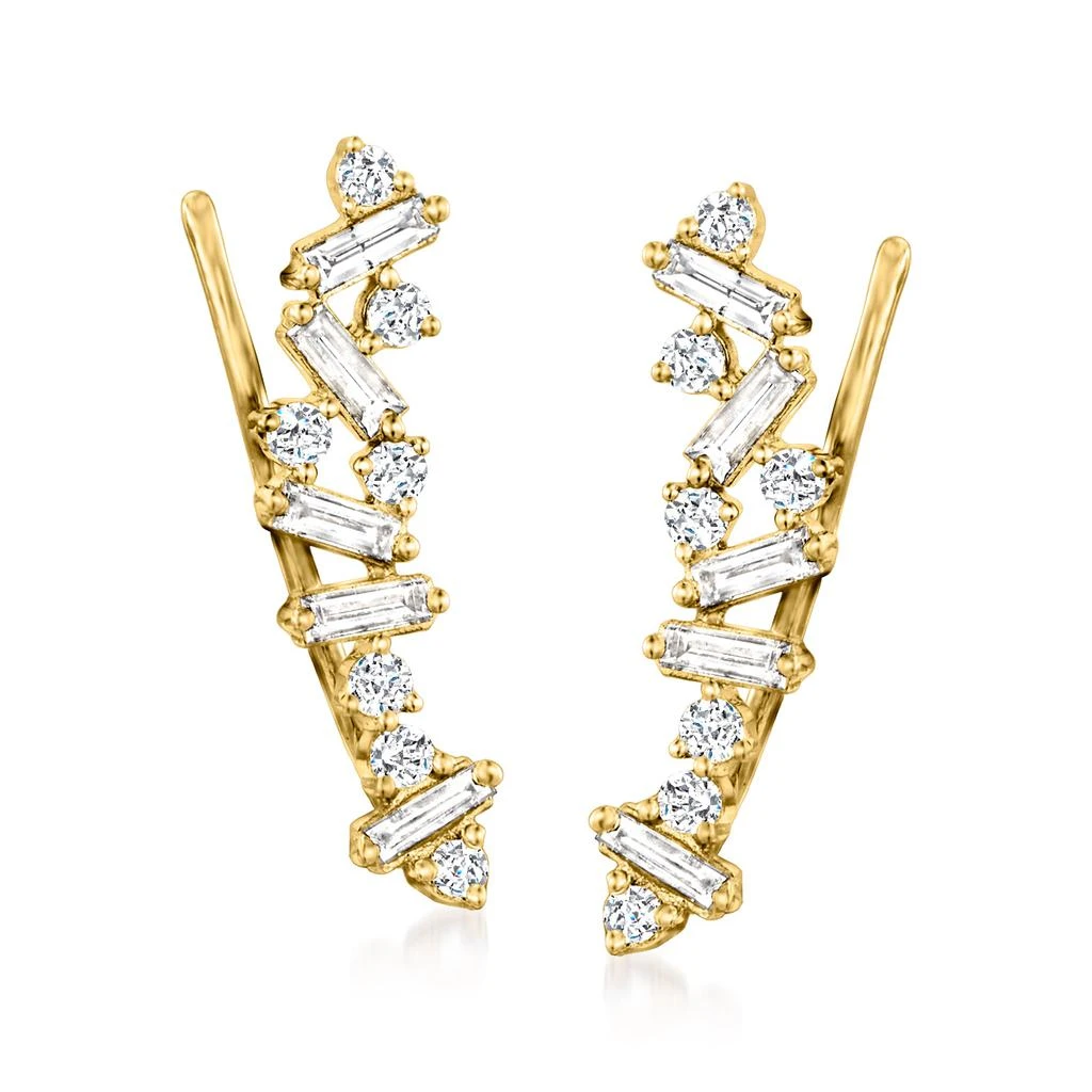 商品Ross-Simons|Round and Baguette Diamond Ear Climbers in 14kt Yellow Gold,价格¥7542,第1张图片