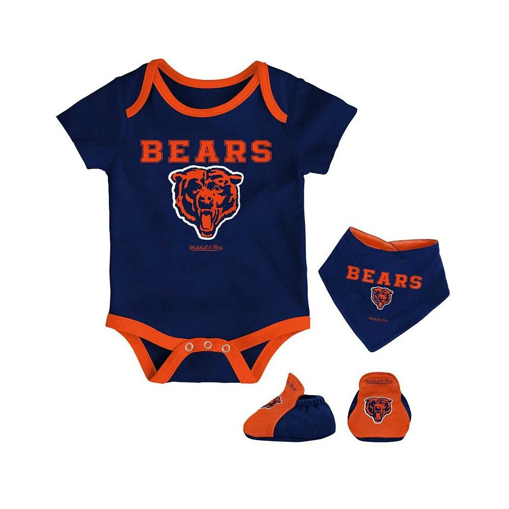商品Mitchell & Ness|Newborn and Infant Boys and Girls Navy, Orange Chicago Bears Throwback Bodysuit Bib and Booties Set,价格¥338,第1张图片