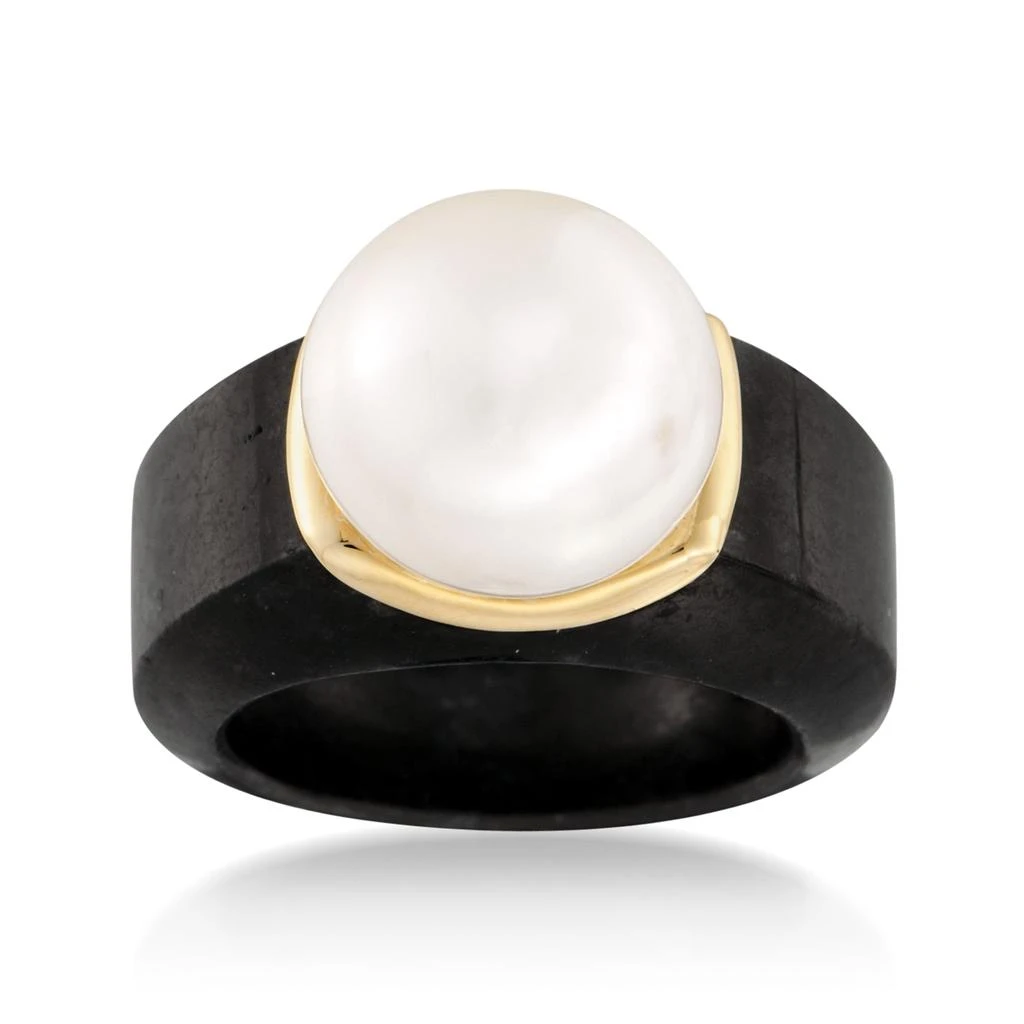 商品Ross-Simons|13-13.5mm Cultured Pearl Ring in Black Jade and 14kt Yellow Gold,价格¥1359,第1张图片