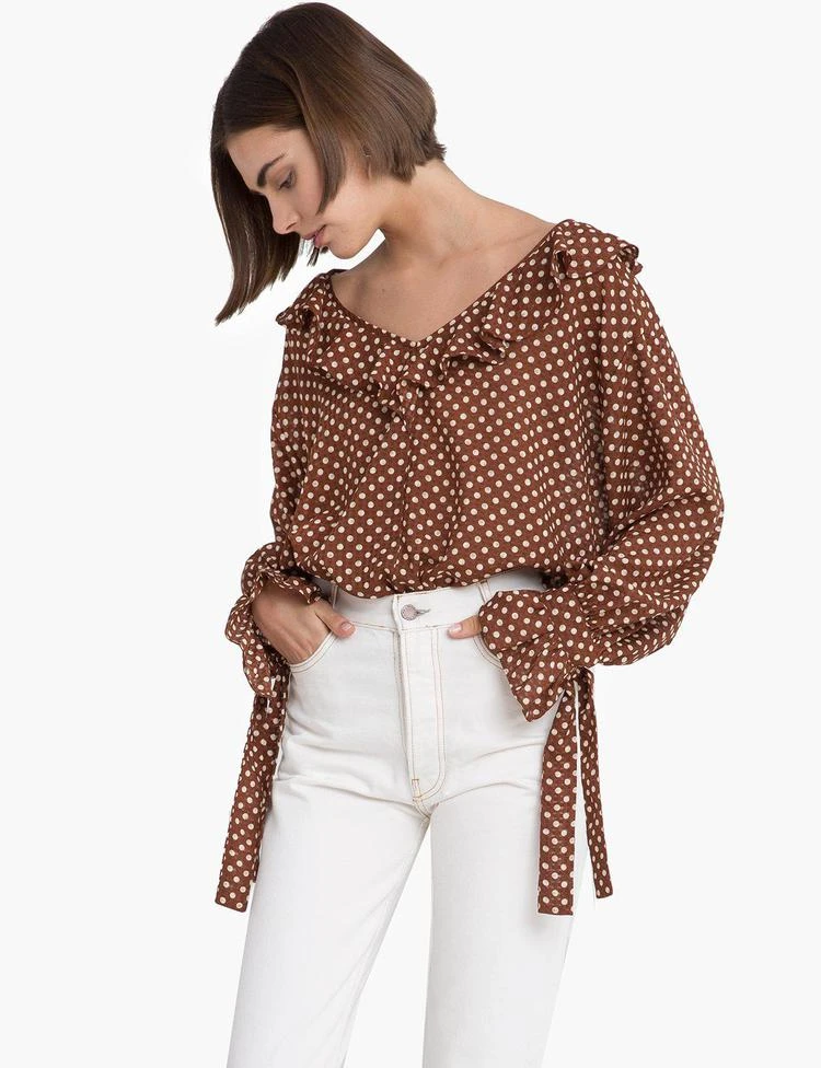 商品Pixie Market|Ruffle Tie Polka Dot Blouse,价格¥858,第2张图片详细描述