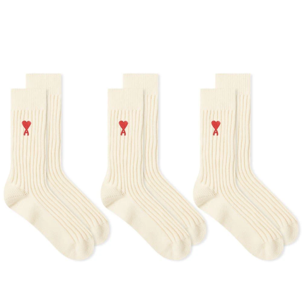 商品AMI|AMI Small A Heart Sock - 3 Pack,价格¥1231,第1张图片