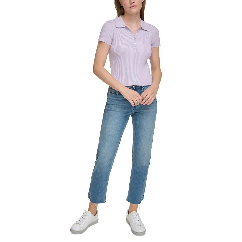 商品Calvin Klein|Women's Ribbed Quarter-Button Polo Shirt,价格¥201-¥219,第5张图片详细描述