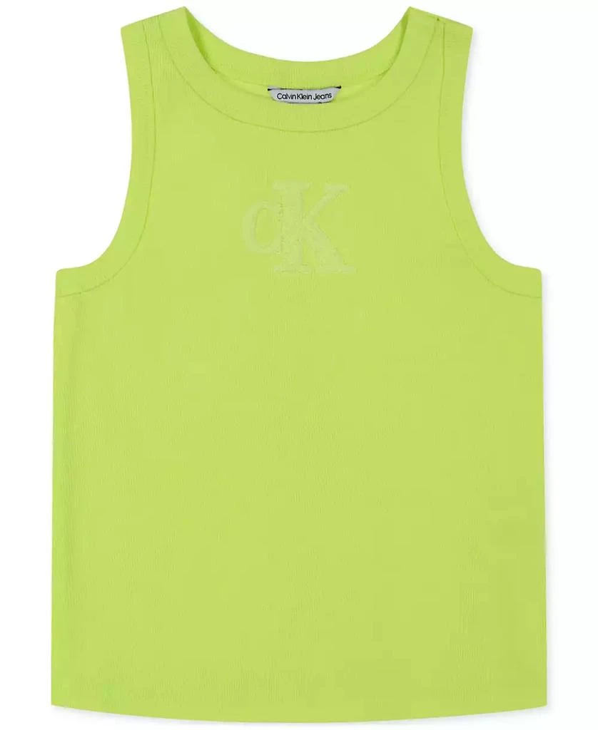 商品Calvin Klein|Big Girls Ribbed Racerback Logo Tank Top,价格¥75,第1张图片