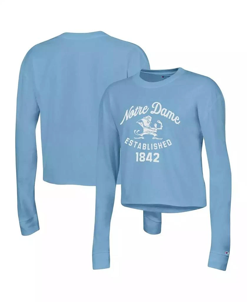 商品CHAMPION|Women's Blue Notre Dame Fighting Irish Boyfriend Cropped Long Sleeve T-shirt,价格¥270,第1张图片