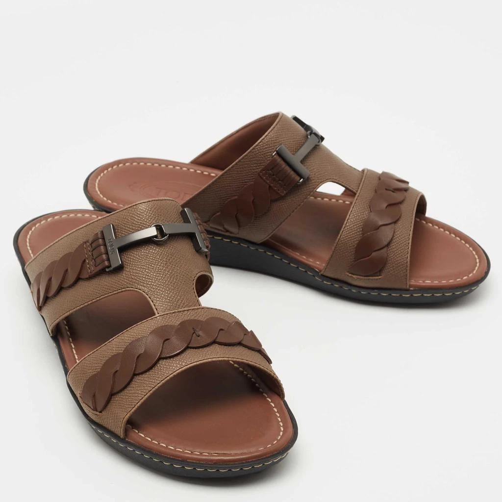 商品Tod's|Tod's Brown Leather Slide Sandals Size 42,价格¥2579,第4张图片详细描述